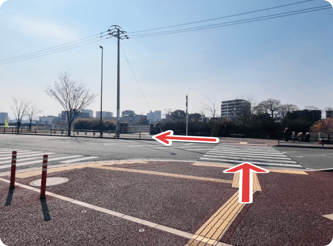 そのまま真っ直ぐ、川の方へ向かって横断歩道を渡って下さい。